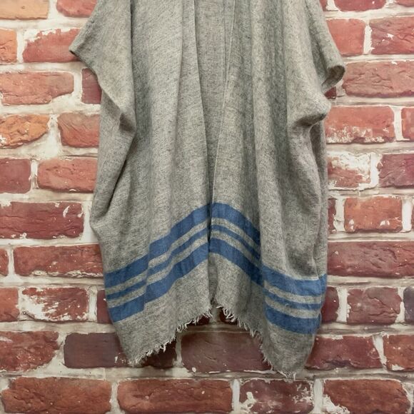 Ann Taylor Loft Kimono Cardigan Women's M/L Gray Multicolor Boho Striped Fringe - Picture 4 of 9